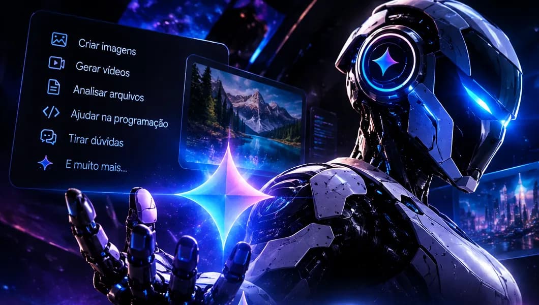 Robô segurando o ícone do Gemini